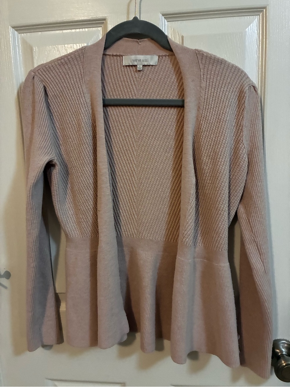 Verve Ami Blush Pink Open-Front Ribbed Peplum Cardigan - Picture 1 of 5